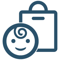 baby face icon over a bag icon