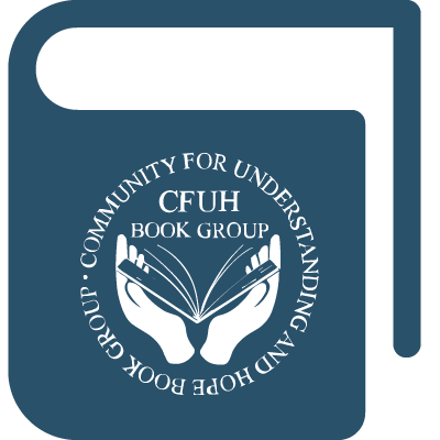 a minimalist blue book with logo for the community for understanding and hope logo in while