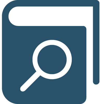 a minimalist blue book with a white magnifying glass on it