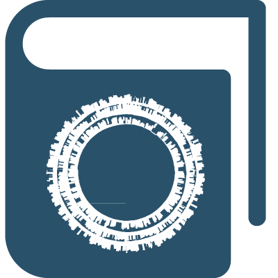 a minimalist blue book with a white circle of books on it