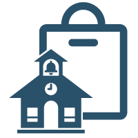 schoolhouse icon over a bag icon