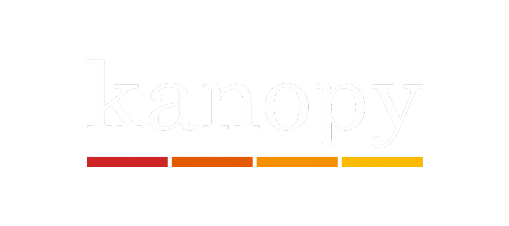 kanopy-banner kanopy logo with four dashes under the text fading from red on the left to yellow on the right - reads kanopy