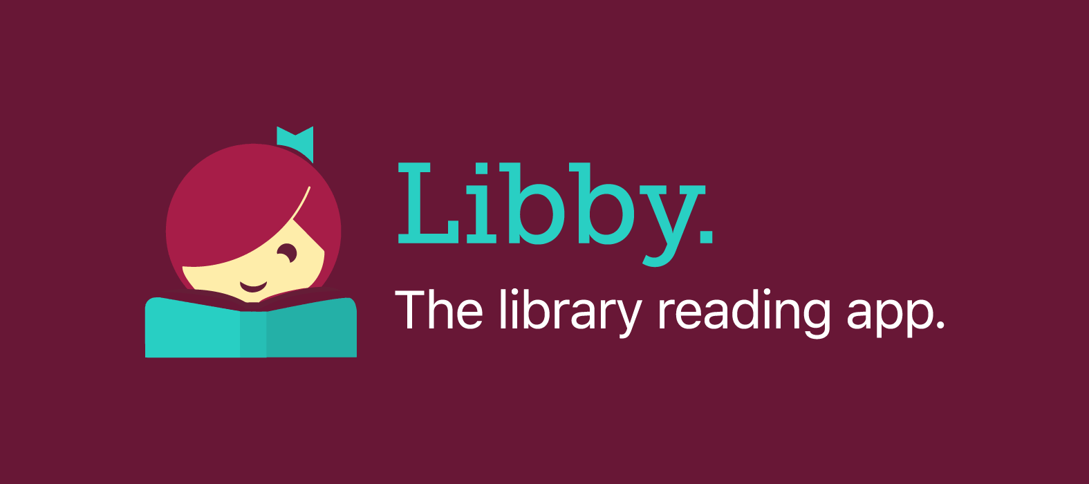 libby logo - a girl's head looking up from behind a book - text reads Libby the library reading app