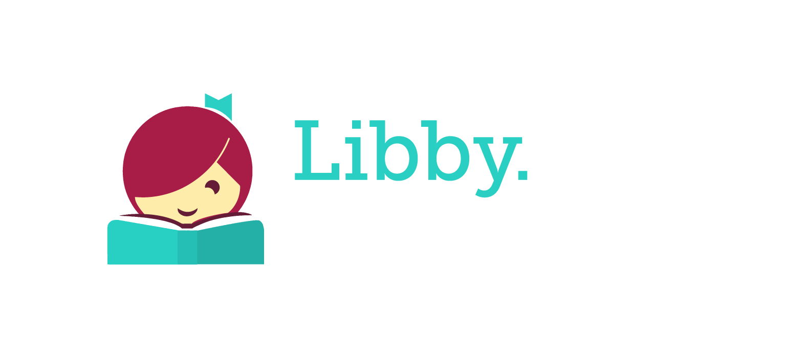 libby logo - a girl's head looking up from behind a book - text reads Libby the library reading app