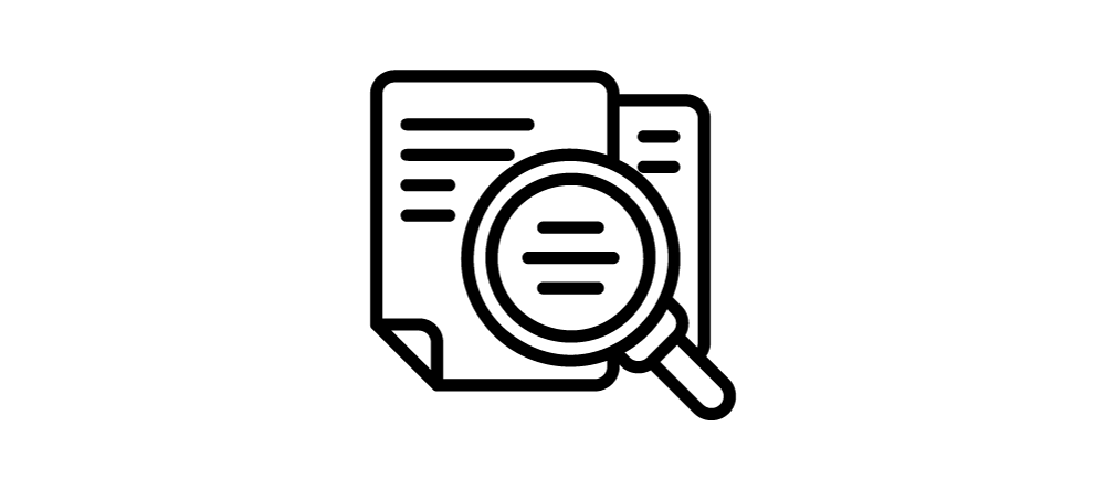 two overlapping pieces of paper with lines on them and a magnifying glass hovering over them