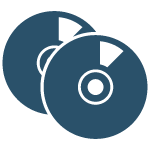 Two overlapping dark blue discs with white centers and segments.