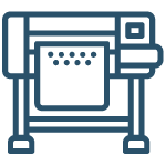 An icon representing a large format printer with paper being fed into it.