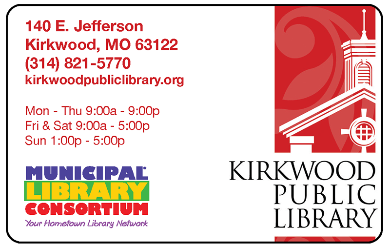 library-card image of a library card with Kirkwood Public Library and Municipal Library Consortium logos