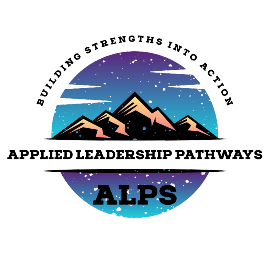 Logo for Applied Leadership Pathways (ALPS) with text "BUILDING STRENGTHS INTO ACTION" above mountains and "ALPS" below.