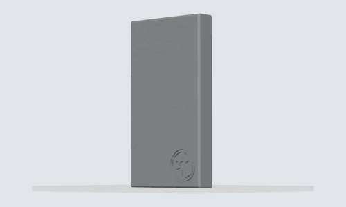 A 3D rendering of a block of metal with the Galactic Empire Logo embedded in the bottom right corner.