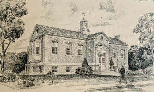 Library-Sketch-1940---Quarter-Feature a mortarboard